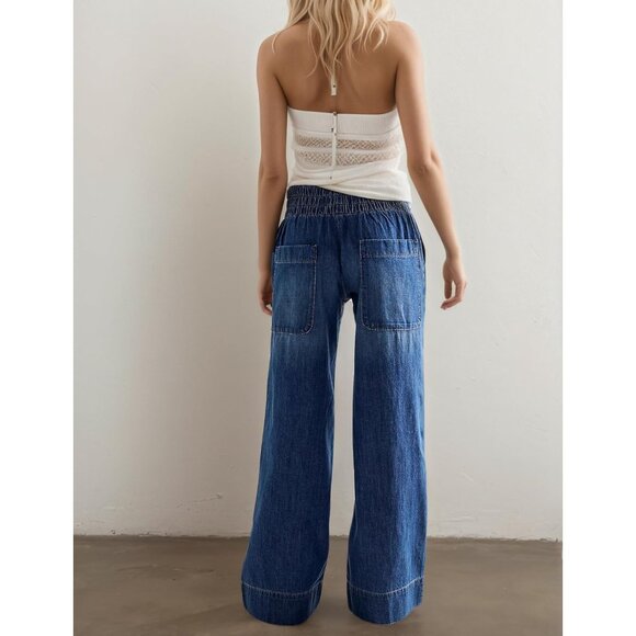 Women's Wide Leg Jeans Casual Cotton Size Medium Flared Trousers - Picture 3 of 4